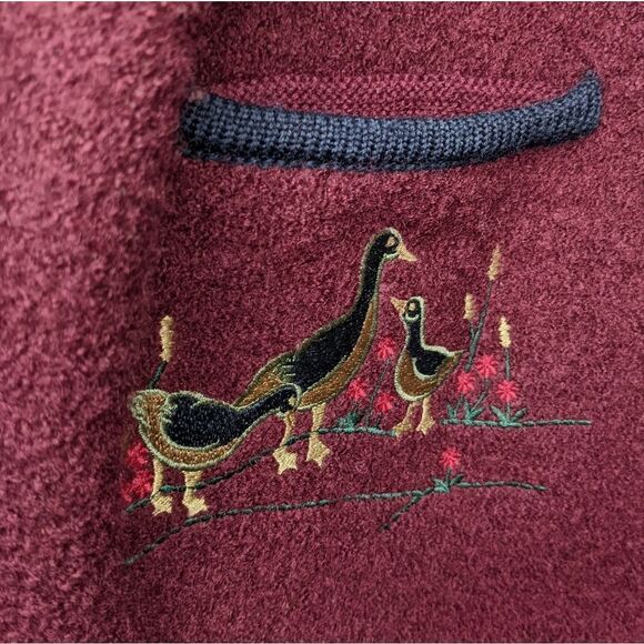 Vintage embroidered burgundy red wool cardigan shacket Medium @X - Picture 6 of 9